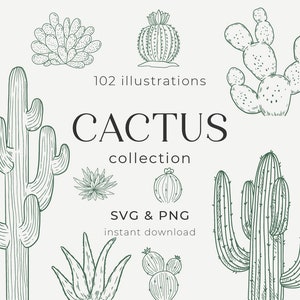 Cactus Collection, 102 Elements, SVG and PNG Bundle, Cactus and Succulent Flowers, Cut Files, Clipart Cricut