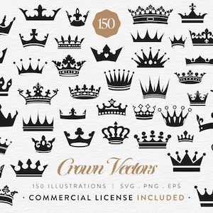Crown Clipart Bundle, 150 Crown SVG PNG EPS, Royal Crown Vector Set, Princess Tiara, King Crown Clip Art, Commercial Use