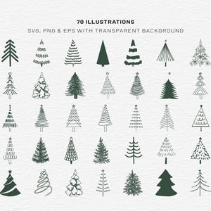 Christmas Tree Clipart Bundle, 70 Christmas Trees, SVG PNG EPS, Vintage Holiday Tree Illustrations, Xmas Tree Clip Art, Commercial Use image 3