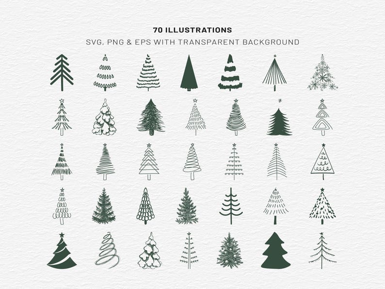 Christmas Tree Clipart Bundle, 70 Christmas Trees, SVG PNG EPS, Vintage Holiday Tree Illustrations, Xmas Tree Clip Art, Commercial Use image 3