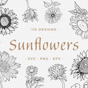Sunflower Collection, 115 Elements, SVG, PNG & EPS Bundle, Cut Files, Clipart Cricut