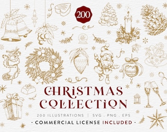 Christmas Vector Illustration Bundle: 200 Festive Clip Art (SVG, PNG, EPS)