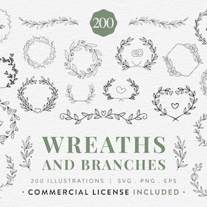 Wreaths and Branches Mega Bundle, includes 200 designs in SVG, PNG and EPS format