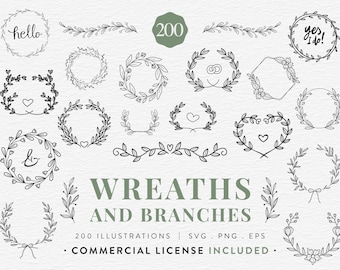 Wreaths and Branches Mega Bundle, includes 200 designs in SVG, PNG and EPS format