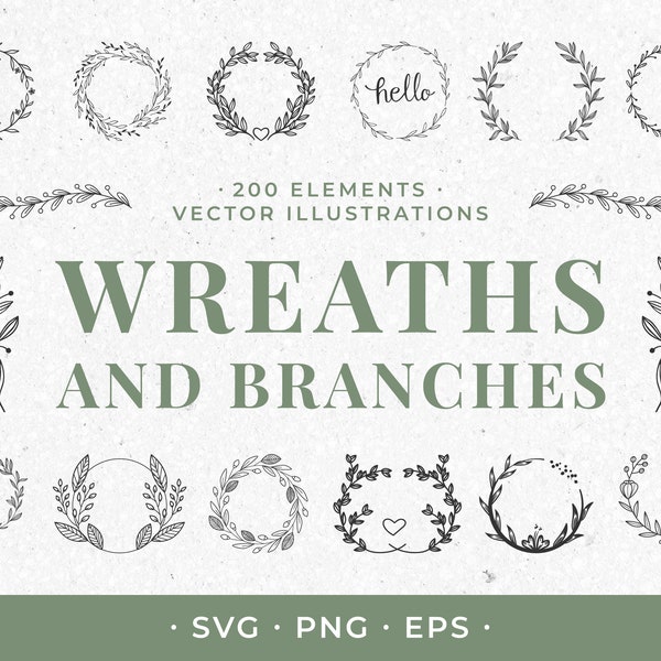 Wreaths and Branches Mega Bundle, includes 200 designs in SVG, PNG and EPS format