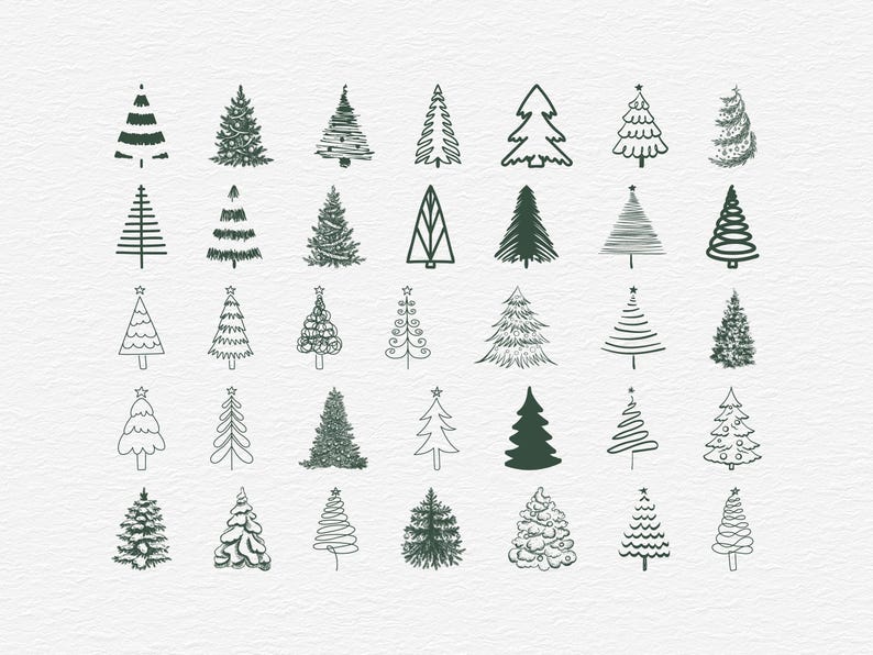 Christmas Tree Clipart Bundle, 70 Christmas Trees, SVG PNG EPS, Vintage Holiday Tree Illustrations, Xmas Tree Clip Art, Commercial Use image 2