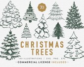 Christmas Tree Clipart Bundle, 70 Christmas Trees, SVG PNG EPS, Vintage Holiday Tree Illustrations, Xmas Tree Clip Art, Commercial Use