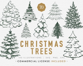 Christmas Tree Clipart Bundle, 70 Christmas Trees, SVG PNG EPS, Vintage Holiday Tree Illustrations, Xmas Tree Clip Art, Commercial Use