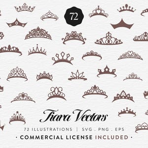 Tiara Clipart Bundle, 72 Princess & Queen Tiara, SVG PNG EPS, Crown Tiara Vector Set, Bridal Tiara Clip Art, Royal Tiara, Commercial Use
