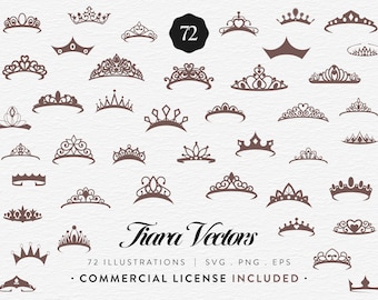 Tiara Clipart Bundle, 72 Princess & Queen Tiara, SVG PNG EPS, Crown Tiara Vector Set, Bridal Tiara Clip Art, Royal Tiara, Commercial Use