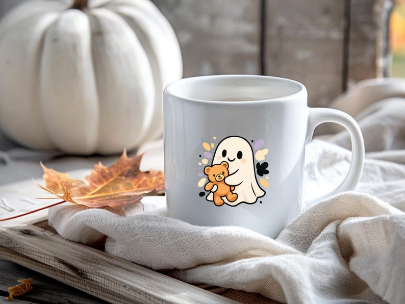 Cute Halloween Ghost Bundle, 20 Kawaii Ghost Clipart, SVG PNG EPS, Pastel Spooky Cartoon Graphics and Stickers, Commercial Use image 7