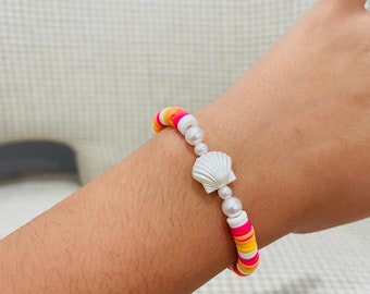 Preppy sunset inspired clay bead bracelet