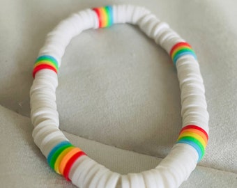 White and rainbow clay bead bracelet