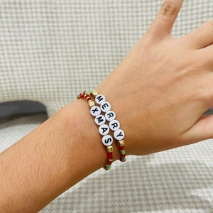 Merry xmas bracelet Christmas clay bead bracelet set