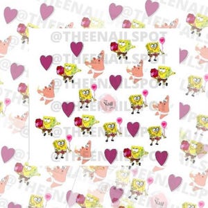SpongeBob nail art | Valentines Nail Dcal | nail waterslide decals | cartoon nail art