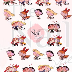 Powerpuff girls nail art | nail waterslide decals | cartoon nail art