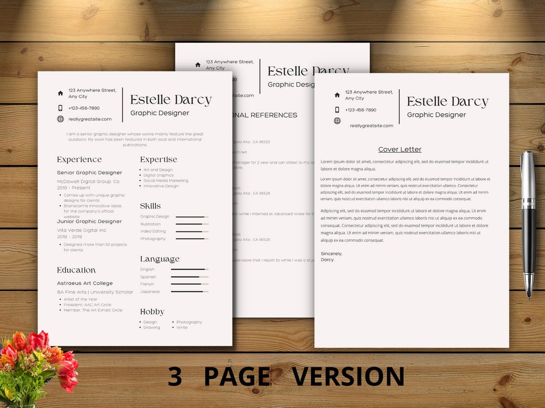3 Page Modern Resume Template Cv Template Cover Letter References for ...