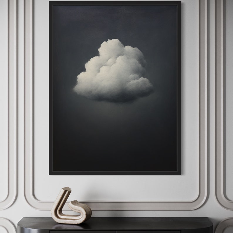 Lonely Cloud Gray Cloud Art Gray Modern Wall Art Abstract Cloud Art