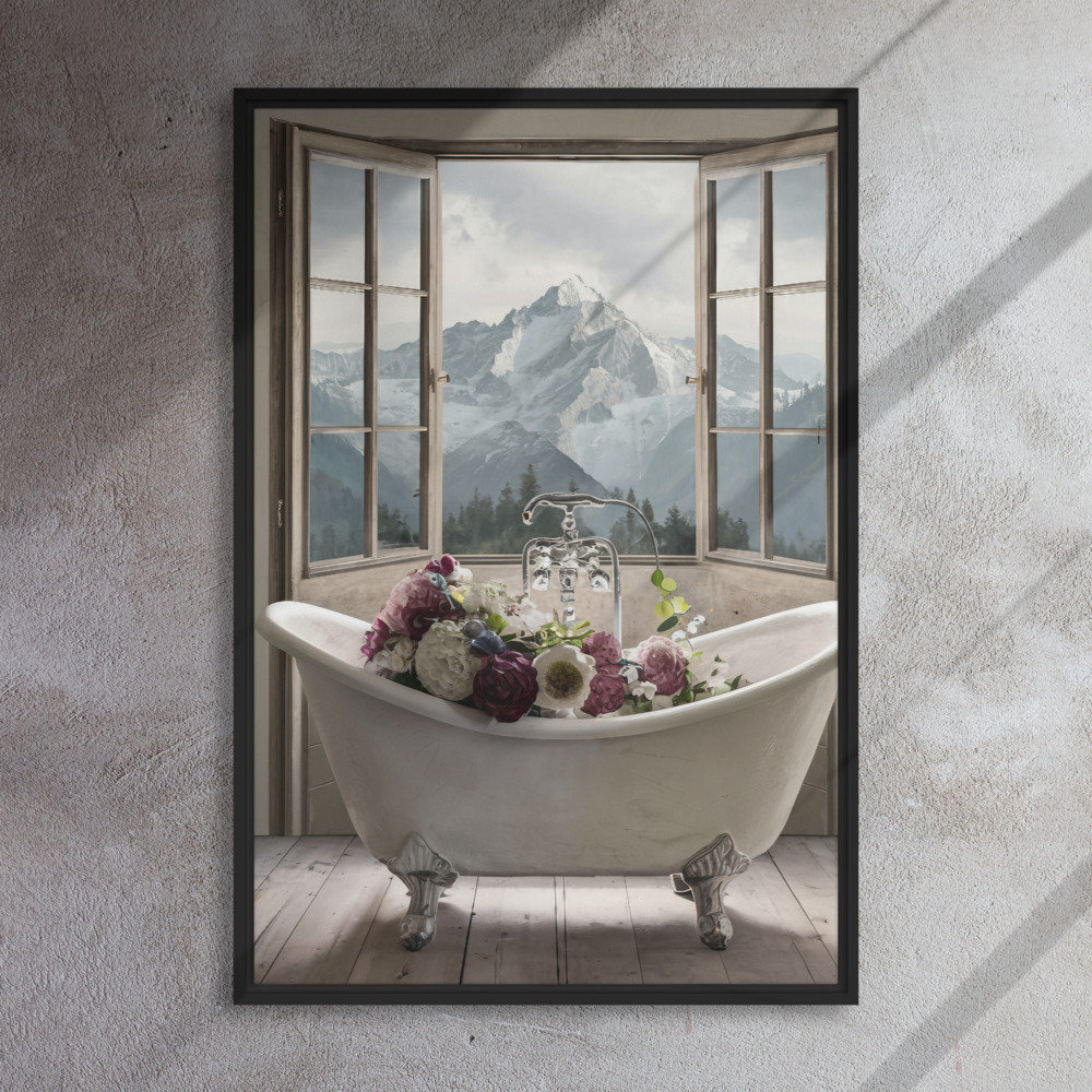 Vintage Bathtub Art Mountains & Peonies - Bathtub Wall Art | Vintage ...