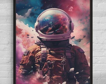 Färgglad astronaut-canvaskonst: Retro rymdpopkonst