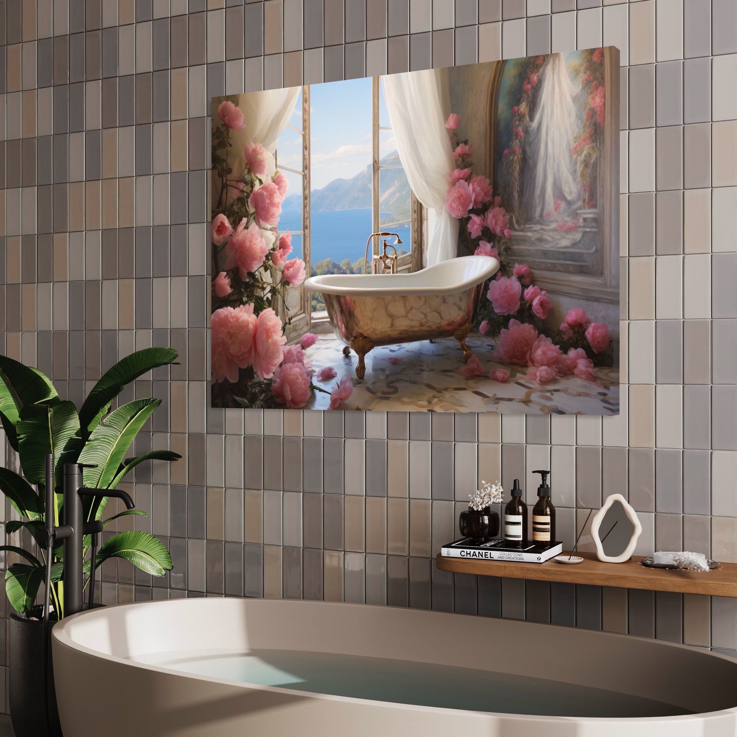 Amalfi Coast Vintage Bathroom Wall Art | Bathroom Canvas Print | Floral ...