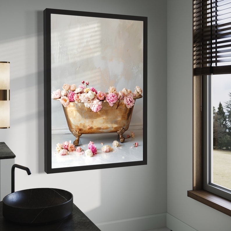 Clawfoot Peonies Victorian Bathroom Wall Art Bathroom Wall Decor