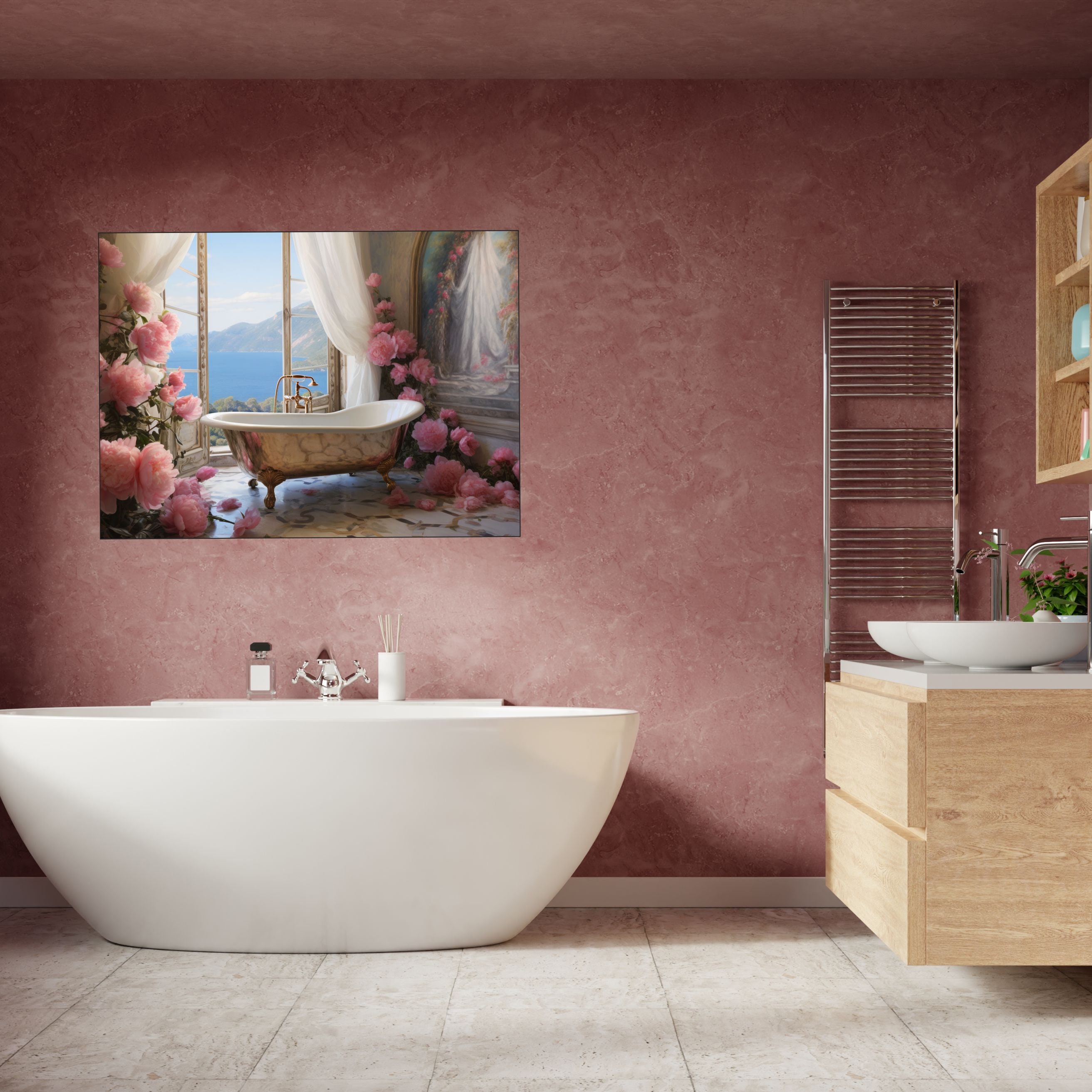 Amalfi Coast Vintage Bathroom Wall Art | Bathroom Canvas Print | Floral Bathroom Art | Vintage ...