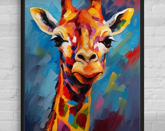 Vivid Giraffe Canvas Art: Abstract Animal Painting, Colorful Wall Decor
