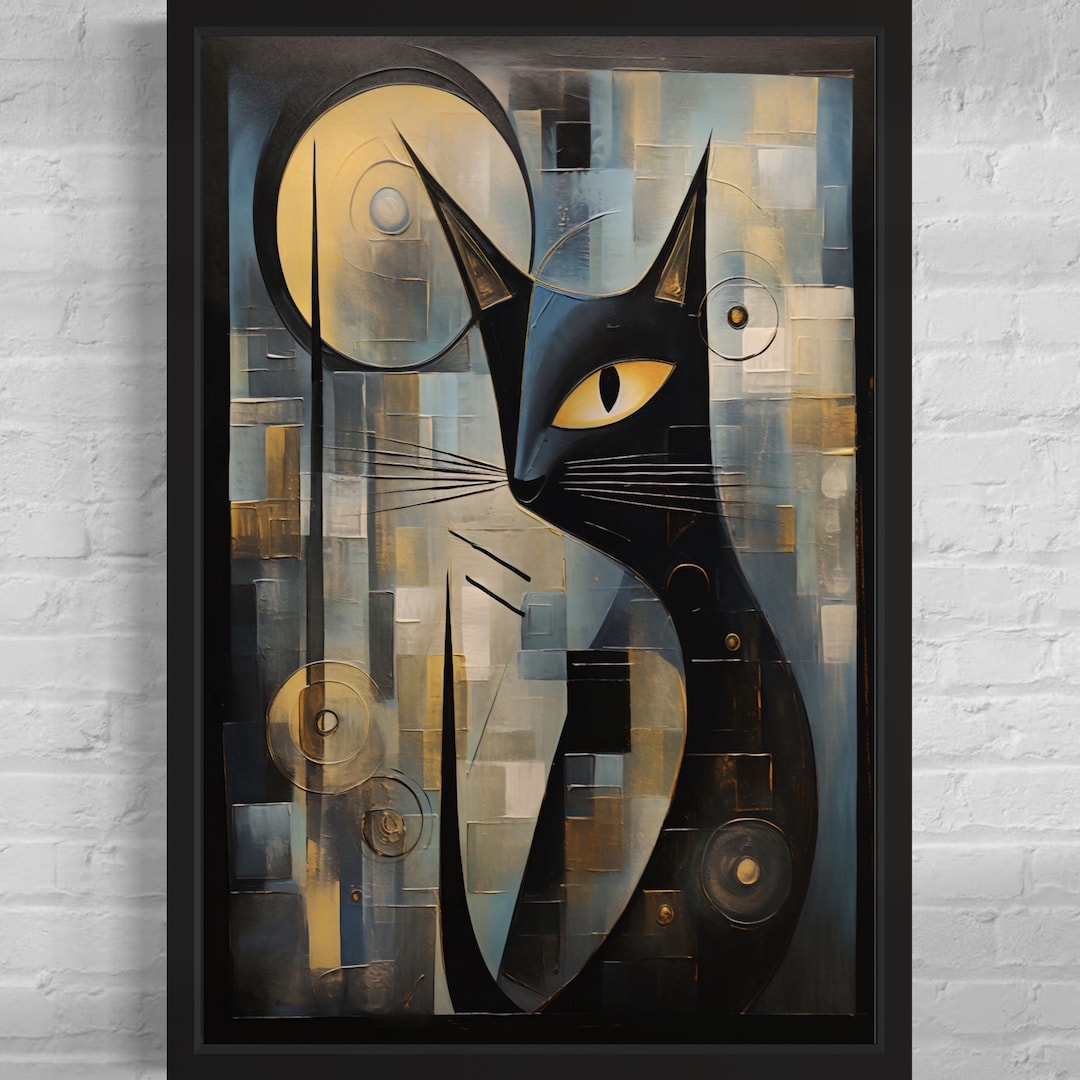 Abstract Black Cat Canvas Print: Geometric Moon Art - Etsy
