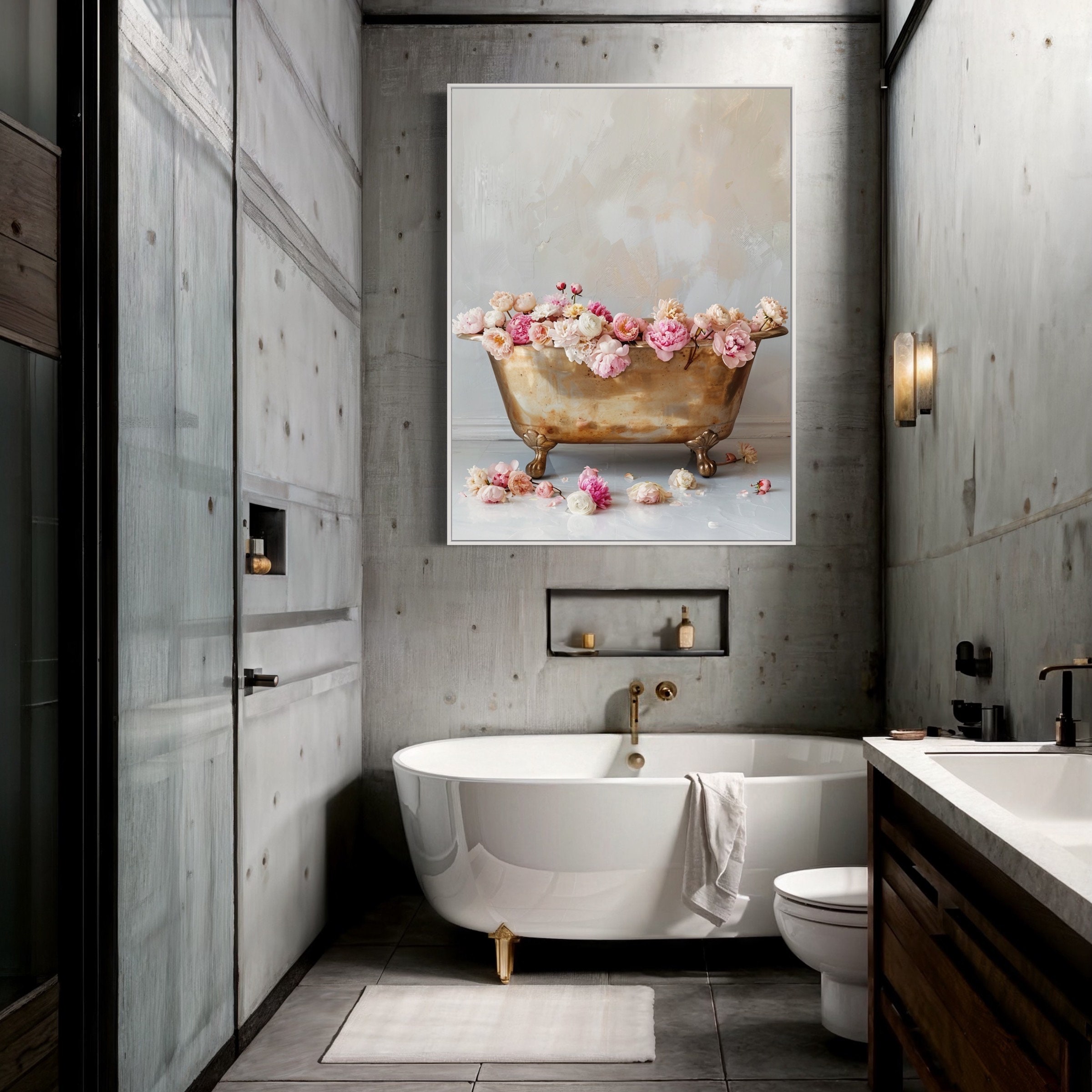Clawfoot Peonies Victorian Bathroom Wall Art Bathroom Wall Decor ...