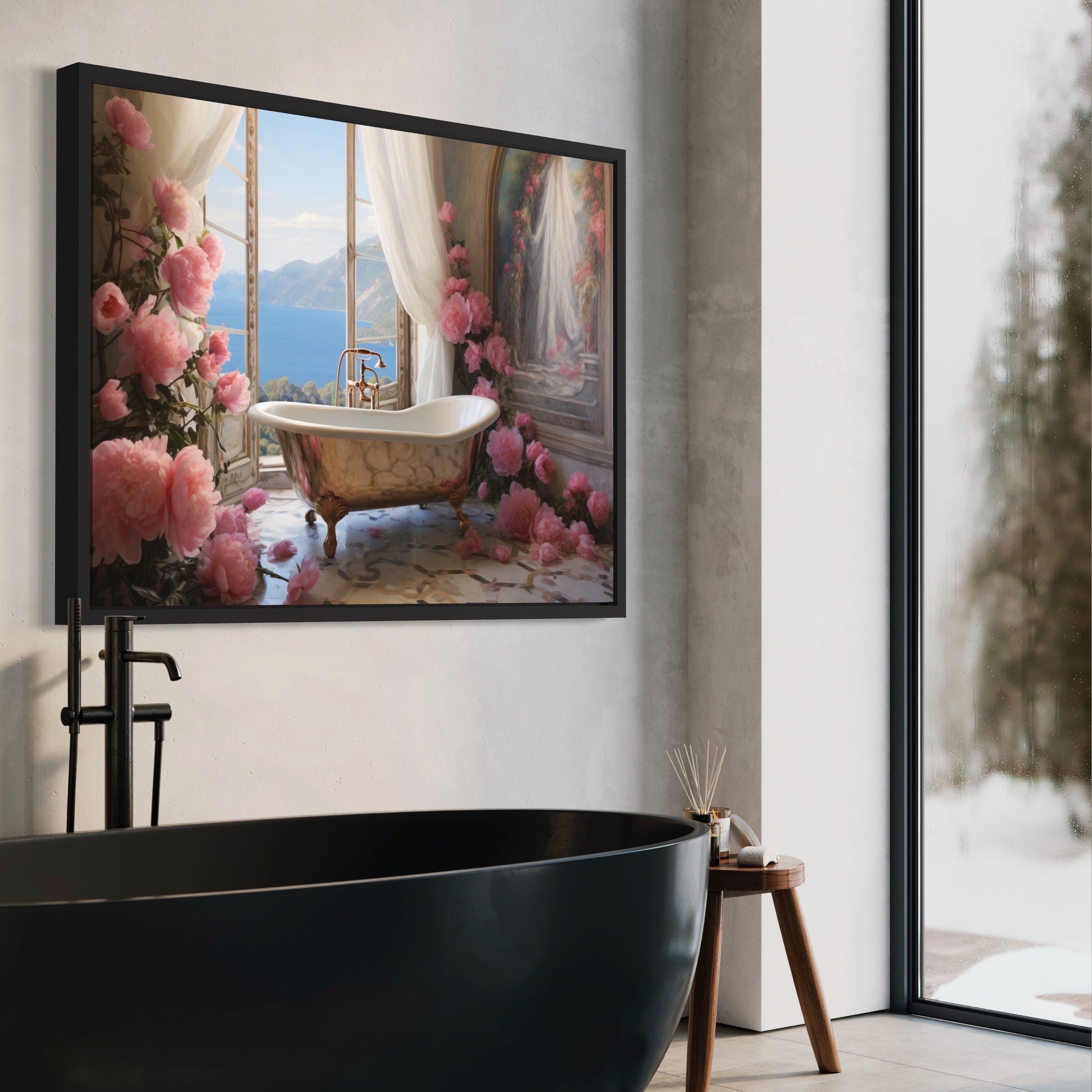 Amalfi Coast Vintage Bathroom Wall Art | Bathroom Canvas Print | Floral ...