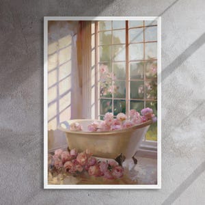 Victorian Bathtub Wall Art Sunlit Peonies - Bathroom Wall Art | Vintage Bathroom Art | Bathroom Art Print | Bathroom Canvas