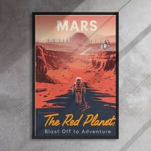Póster retro de viaje a Marte con astronautas, póster retro, arte mural retro, arte espacial retro, futurismo retro, póster espacial vintage