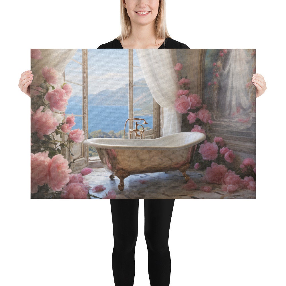 Amalfi Coast Vintage Bathroom Wall Art | Bathroom Canvas Print | Floral ...
