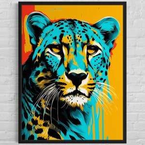 Lienzo de guepardo para pared / Estampado de guepardo / Arte colorido de gatos / Estampado de gato de la jungla / Póster de animales para niños / Póster de guepardo / Arte animal / Arte bohemio