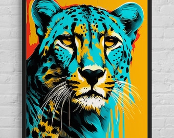 Teal Cheetah Canvas Art: Boho Jungle Cat Print