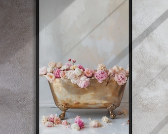 Clawfoot Bathtub Peonies Art: Victorian Bathroom Print or Canvas