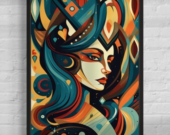 Queen of Hearts Canvas Print: Abstract Cubist Game Room Art