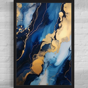 Blue Marble Art Canvas Print | Gold Alcohol Ink Art | Marble Canvas Art | Marble Wall Art | Alcohol Ink Painting | Marble Print