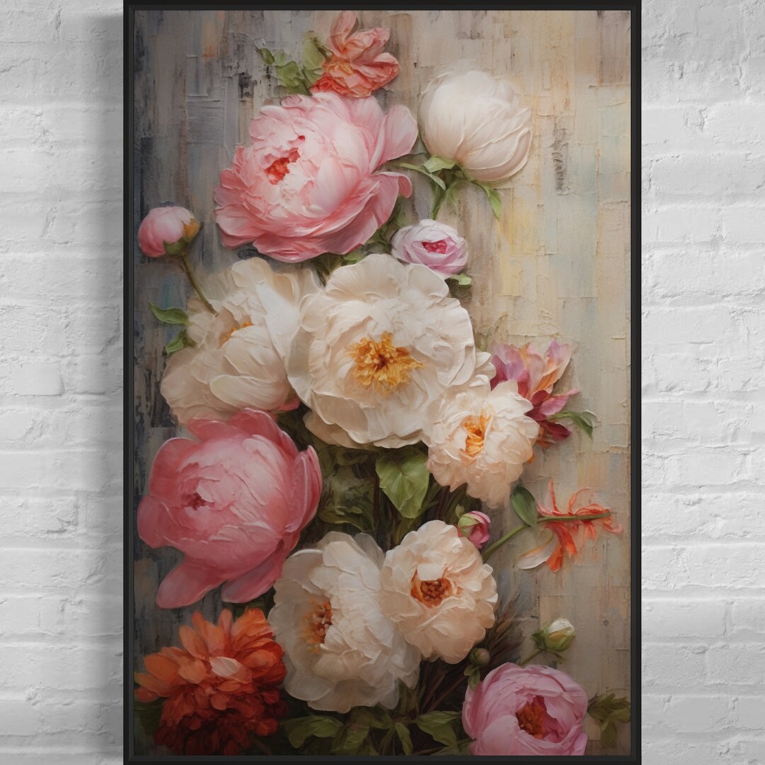 Rustic Peonies Floral Canvas Art: Pink Flower Wall Decor - Etsy