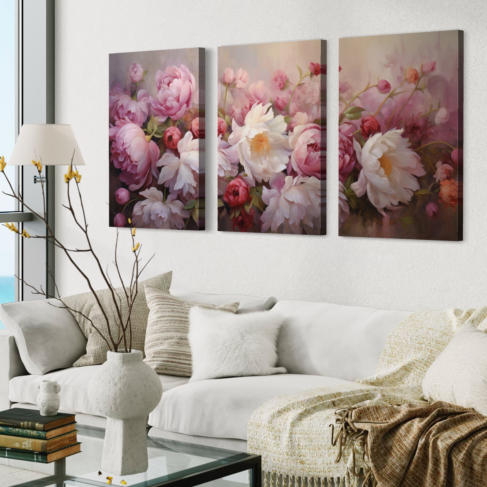 3 Piece Floral Canvas Wall Art of Peonies and Roses - Etsy