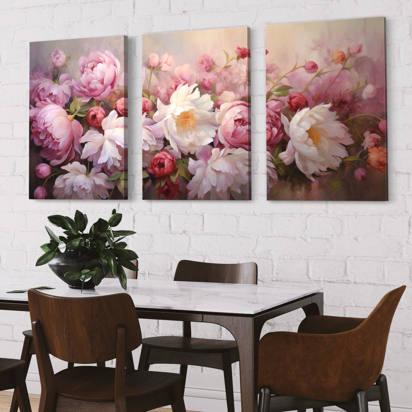 3 Piece Floral Canvas Wall Art of Peonies and Roses - Etsy