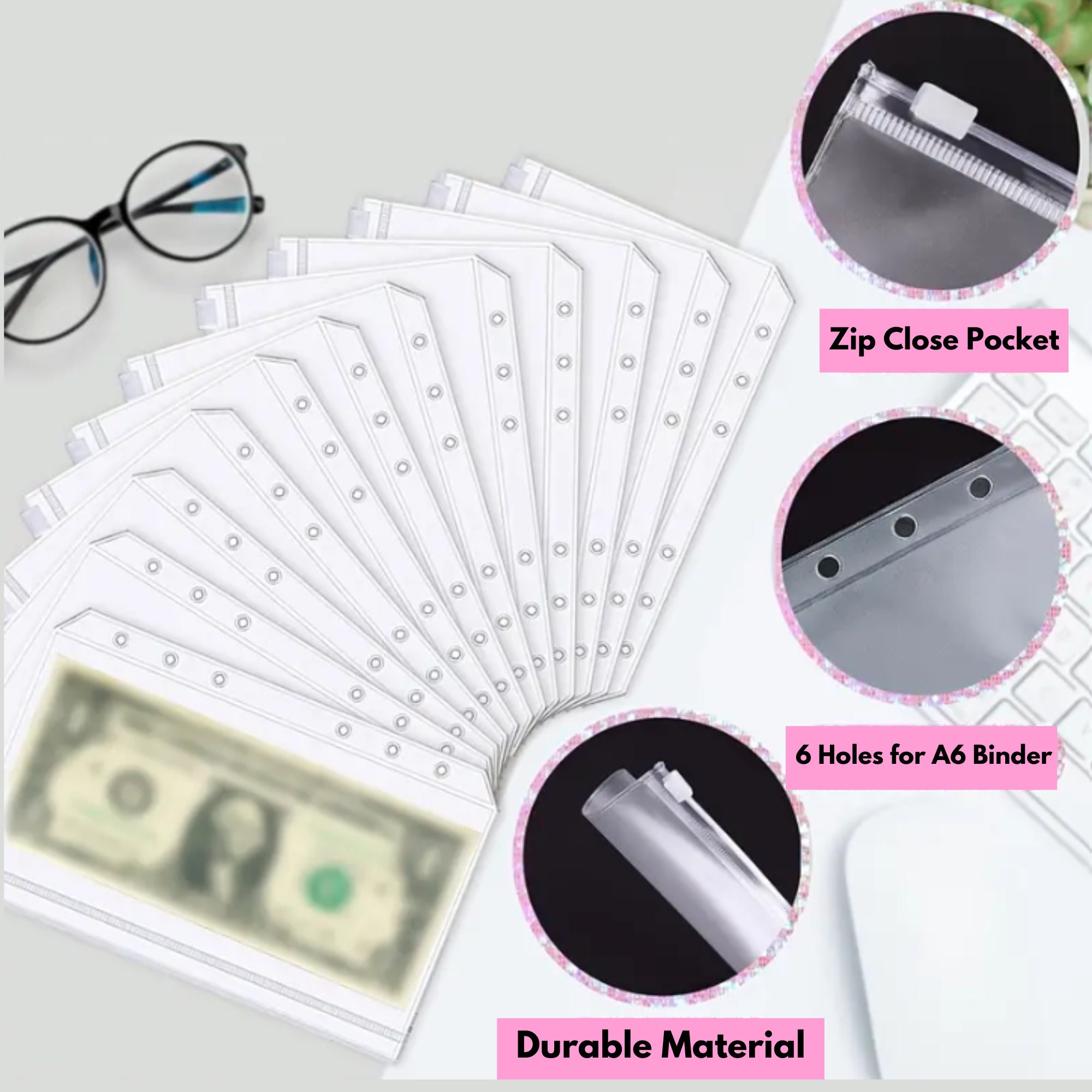 Blue Glitter A6 Budget Binder Kit With Envelopes, Category Stickers ...