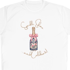 New Years Eve Outfit Party Shirt Casual Celebration Outfit Stylish Holiday Top Champagne Bottle Design Joy Love Peace Repeat Watercolor Illustration Festive Apparel