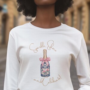 Sparkle Shine and Celebrate long sleeve holiday t-shirt perfect for new years eve parties