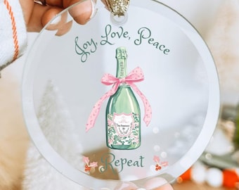 Festive Glass Ornament Christmas Tree Decoration Girl Night Out Gift Relationship Present Green Holiday Decor Champagne Bottle Joyful Gift