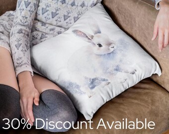 Easter Rabbit Pillow Cover Rustic Cabin Decor Holiday Throw Cushion Washable Snowy Woodland Christmas Gift Nature Inspired Cozy Home Accent