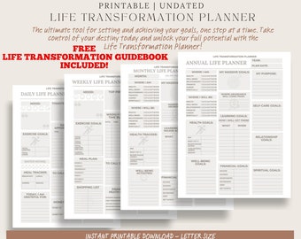 Printable Life Planner Goal Setting Self Improvement Journal Wellness PDF Habit Tracker Personal Growth Digital Download Daily Success
