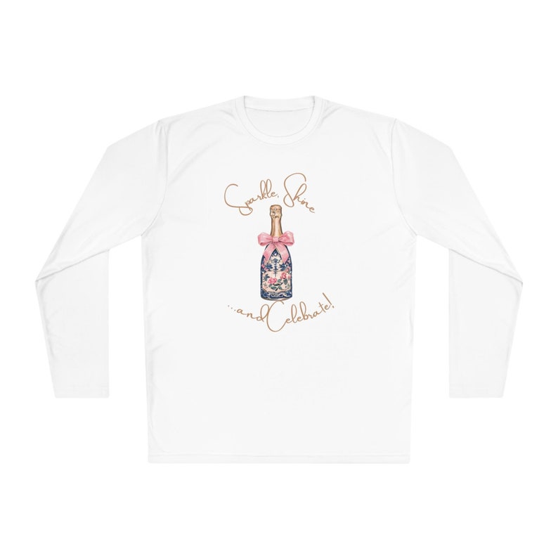 New Years Eve Outfit Party Shirt Casual Celebration Outfit Stylish Holiday Top Champagne Bottle Design Joy Love Peace Repeat Watercolor Illustration Festive Apparel
