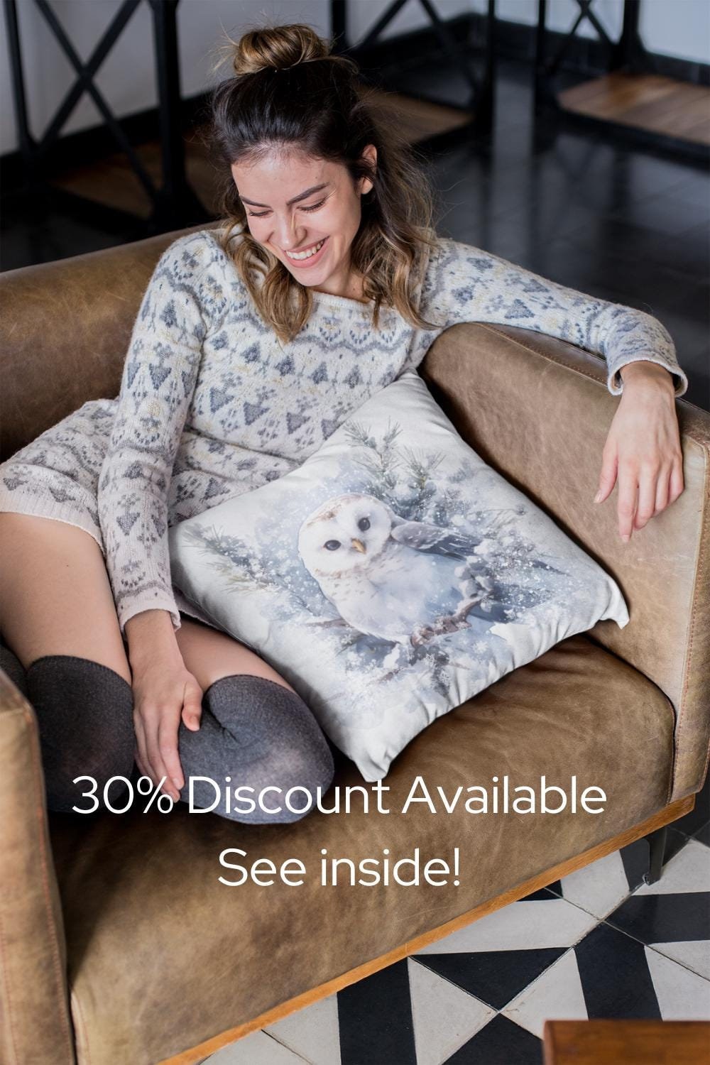 Winter Owl Pillow Cover Rustic Cabin Decor Holiday Throw Cushion Washable Snowy Woodland Christmas G